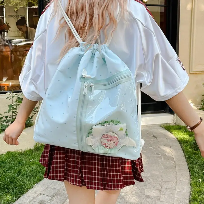 Verbesserter großer Canvas-Rucksack; Transparent, leicht mit Stern-Design und Kordelzug.
