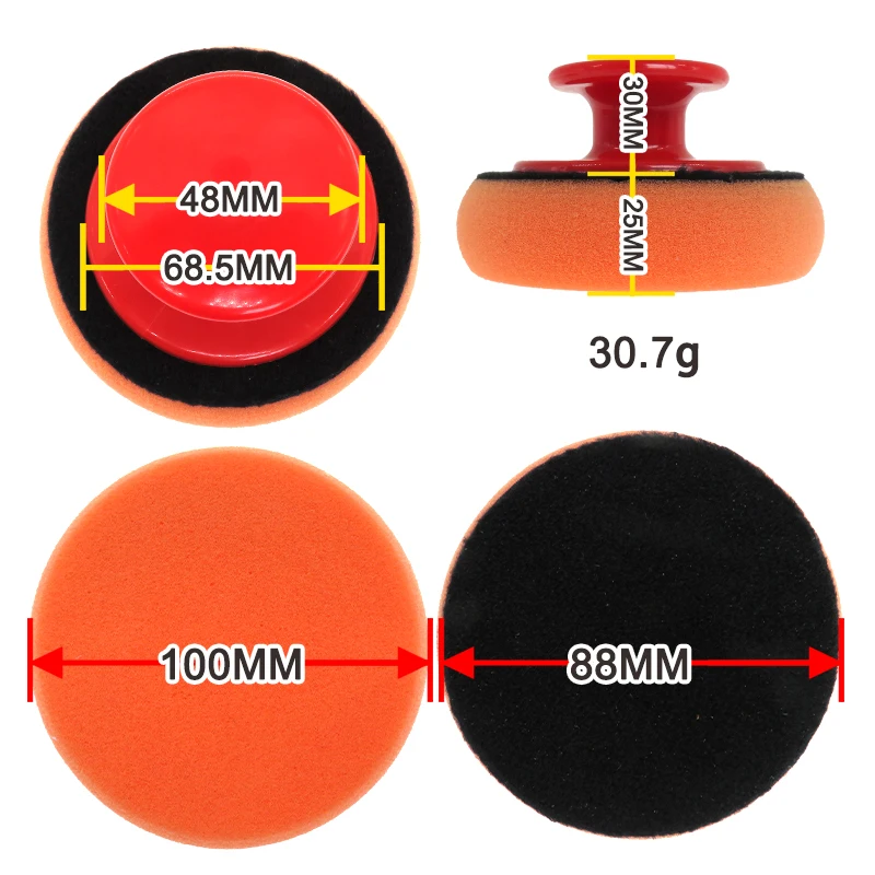 4 Inch Car Wax Applicator Pads Set with Red Handle Soft Sponge Applicators Foam Wax Pad  for Polishing and Cleaning Cars