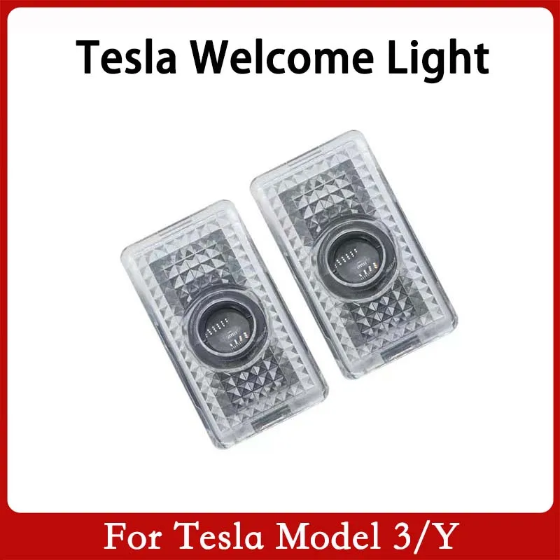 For Tesla Model 3 Y S X Door Puddle Lights Projection Crisp Bright Emblem Image Welcome LED Lamp Bulb 2022 2021 2020 Accessories