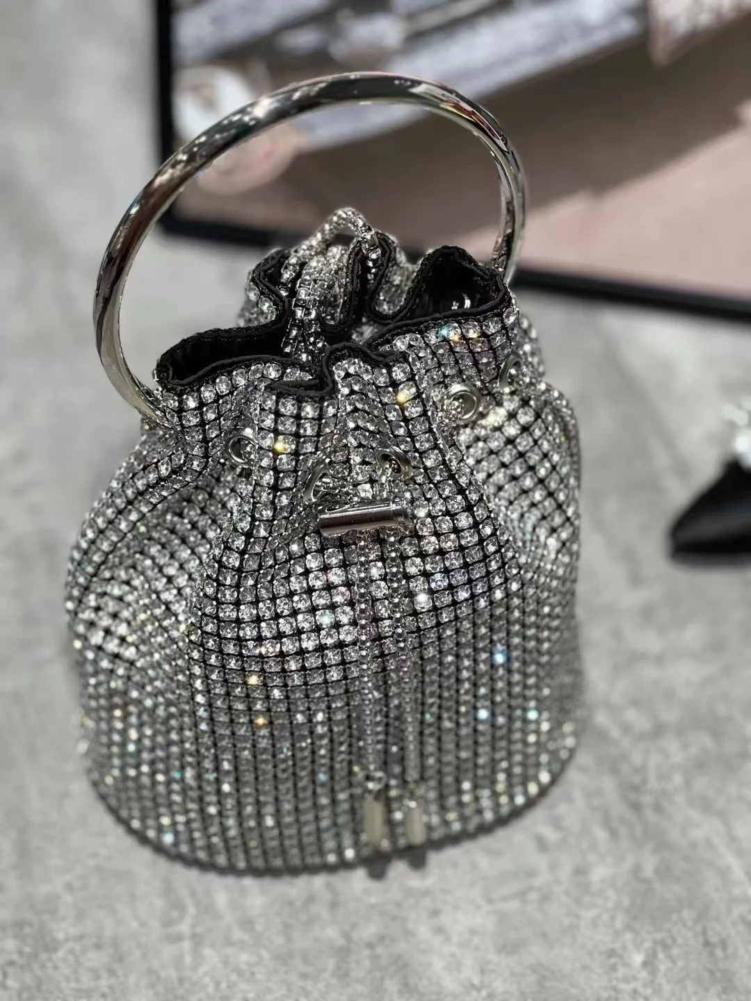 Borsa a secchiello in cristallo Bling Borsa da donna Glitter Strass lucidi Borsa da sera con diamanti Borsa a tracolla con pochette per festa di