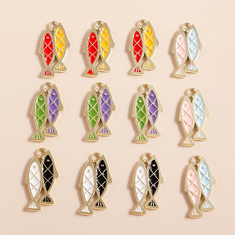 

20pcs 13x24mm Cute Colorful Enamel Fish Charms Pendants for Jewelry Making Drop Earrings Necklaces DIY Crafts Accessories
