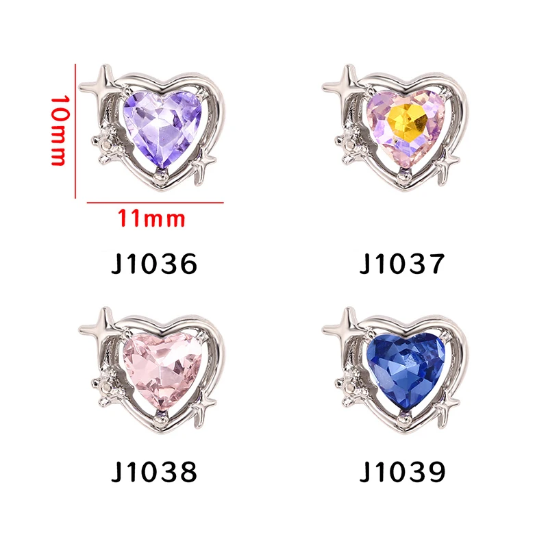 5pcs Luxury Alloy ZIrcon Nail Art Charms 3D Heart Colorful Crystal Rhinestones Nail Decorations DIY Gems Manicure Accessories