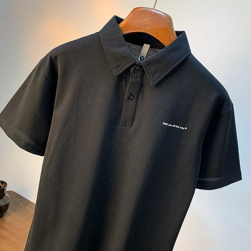 

Рубашка-поло мужская лето 2025, футболка с короткими рукавами, простая и модная в носке, свободный пуловер с рукавами «пять четвертей»