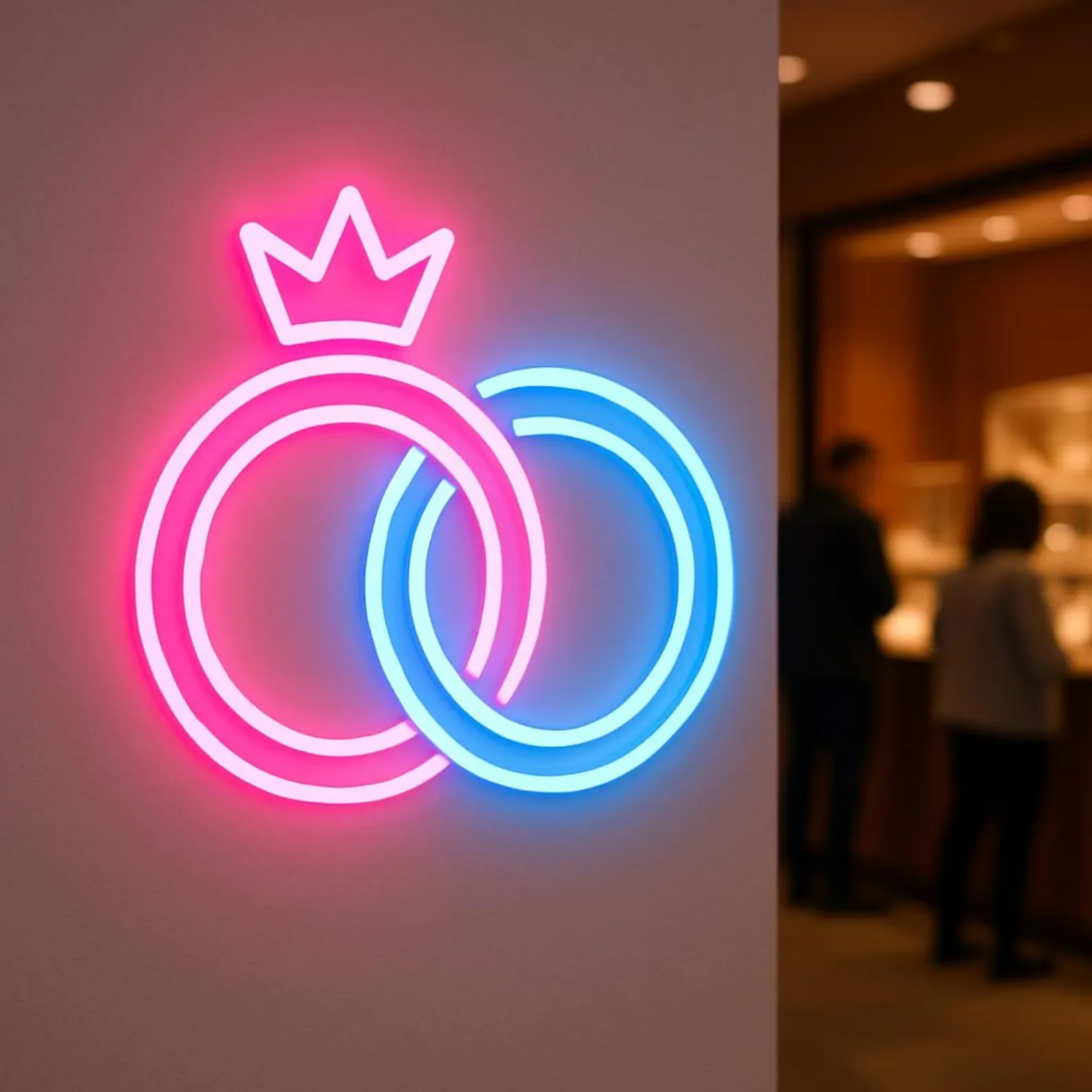 Two Rings Intersecting Neon Sign,Wedding Studio Light,Jewelry Store Led Sign,Wedding Salon Neon Decor,Gift For Couple