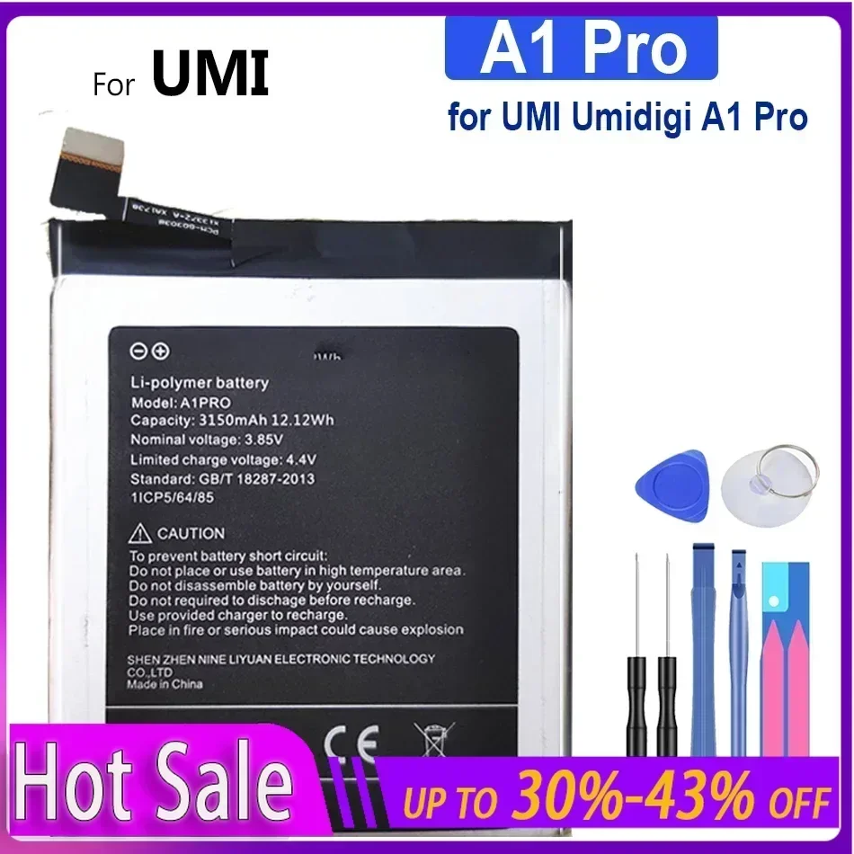 Portable Battery for UMI Umidigi A1 Pro , 3150mAh, Mobile Phone Batteries + Track Code Warranty