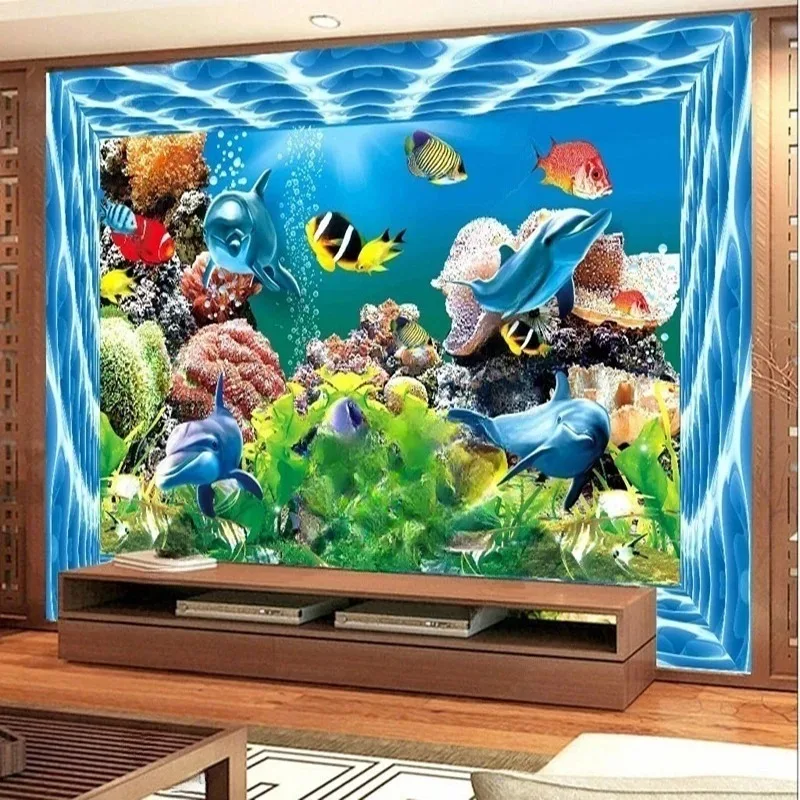 Custom 3D Dolphin Fishes Wall Mural Cartoon Pattern Wallpaper for Living Room Bedroom Kids Room Decor Background Wallcoverings