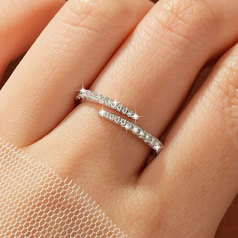 Rrjzz D-Farbiger Voll-Moissanit Halb-Eternity-Ring GRA Runder Labor-Imitationsdiamant Damen Verstellbarer Offener Ring Schmuck Geschenke – Detail 14