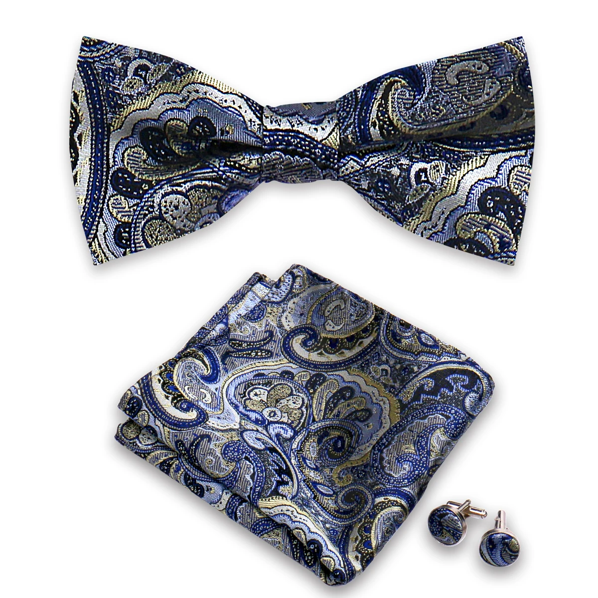 Fashion Striped Paisley Elegant High Quality Men's Suit Bow Tie Handchief Cufflink 3-piece Business Wedding Gift For Women