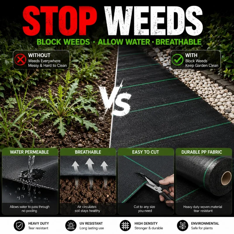 Weed Barrier Landscape Fabric Heavy Dut Plant Covers Weed Mats Weed Control Garden Cloth Woven Geotextile Fabric for Garden Beds