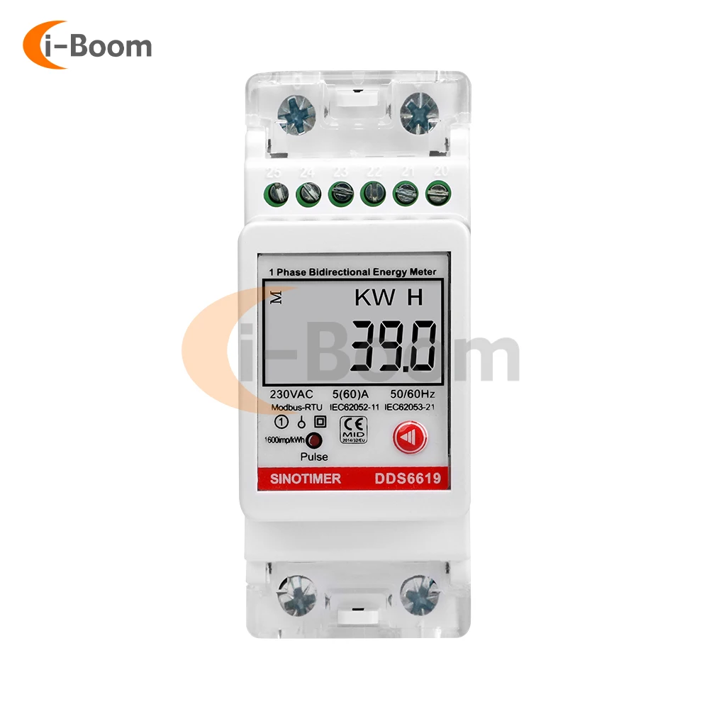 DDS6619-039 AC220V Single-phase Energy Meter Voltage Current Wattage Meter 35MM DIN-Rail Mounting LED Digital Display