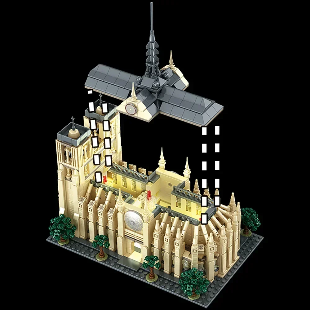 Street View Architecture Lighting Notre Dame Cathedral Collection Ornaments Small Particle Assembly Building Blocks Toys