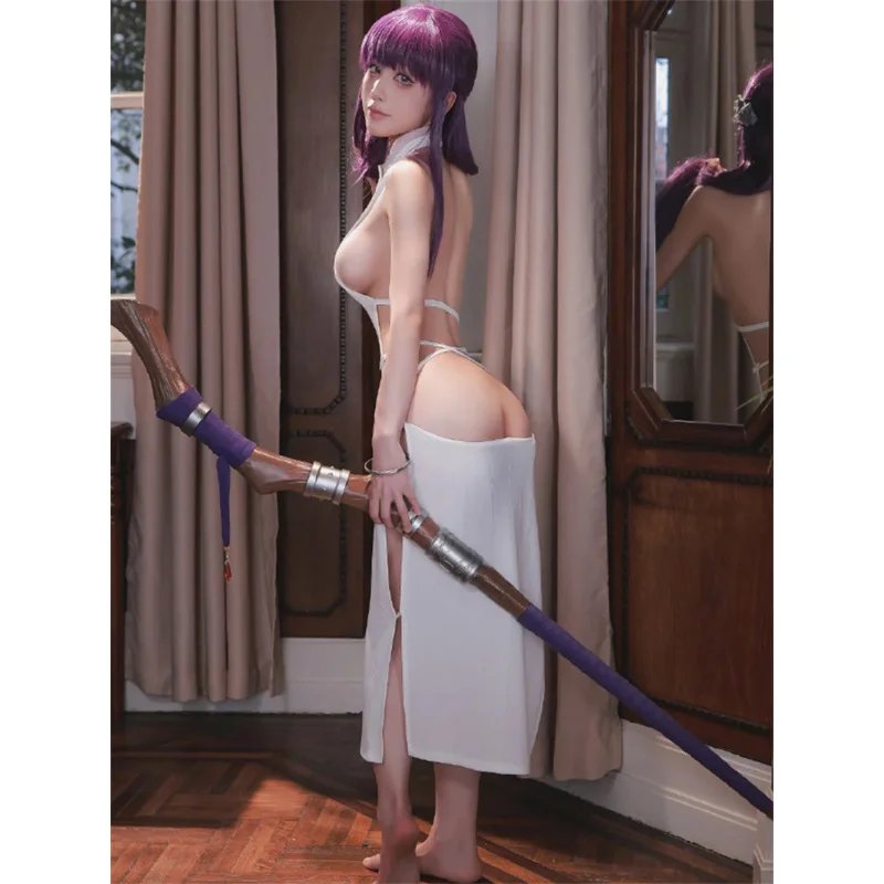 2025 New Frieren At The Funeral Cosplay Costumi di Halloween per le donne Abito elastico in maglia bianca sexy felce