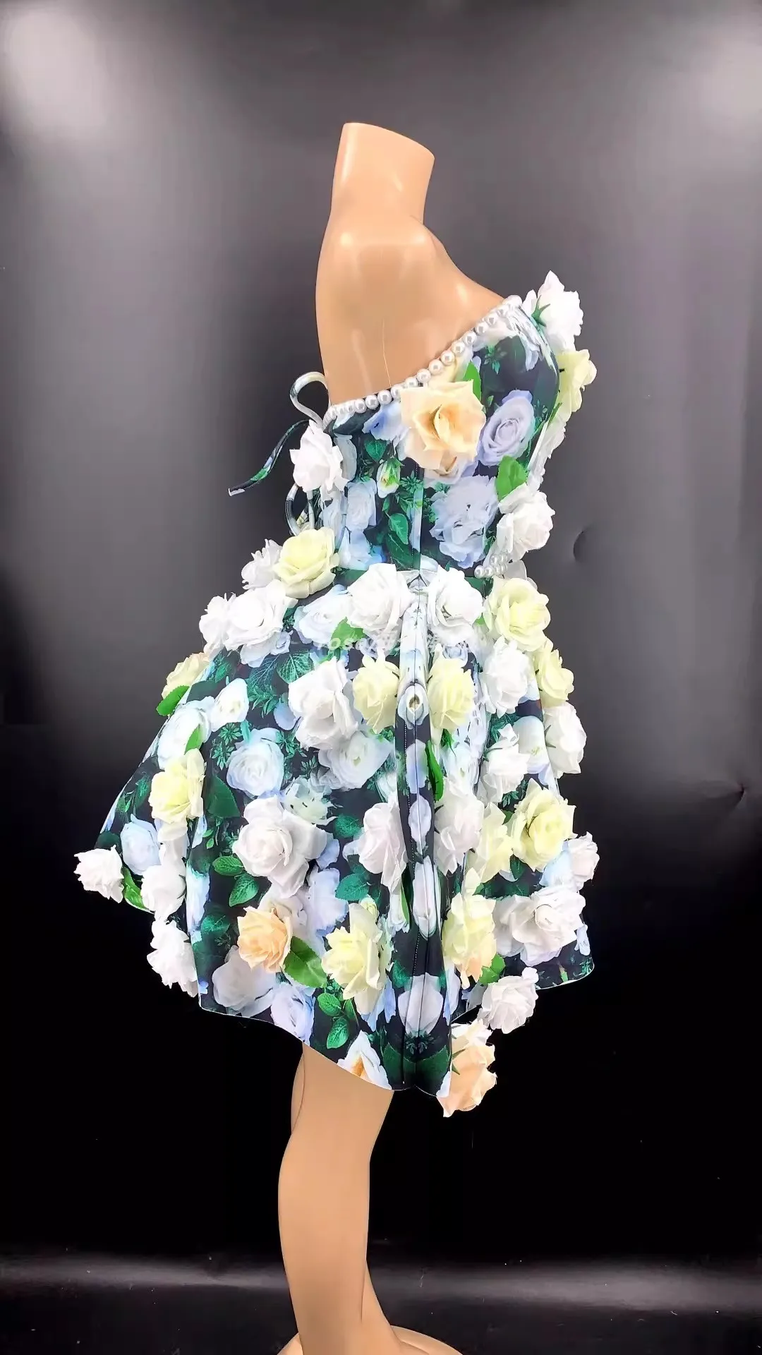 Romantic Women Bubble Bloom Mini Dresses 3D White Rose Flower A-line Female Short Engagement Party