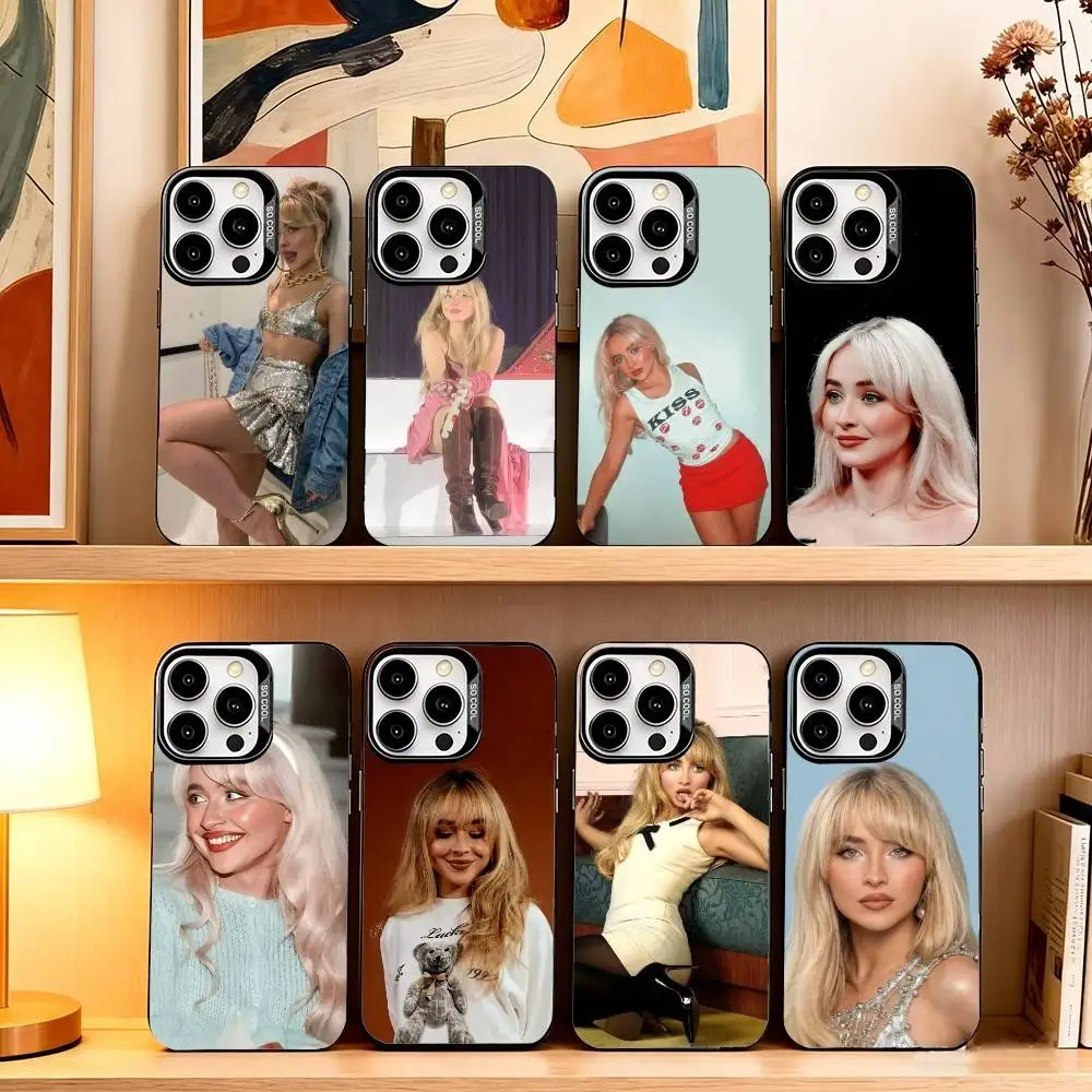 

American Gen Z pop singer Sabrina Carpenter Phone Case For iPhone 17,16,15,14Plus,Pro Max,XS,Colored Silver Plated Inside Cover