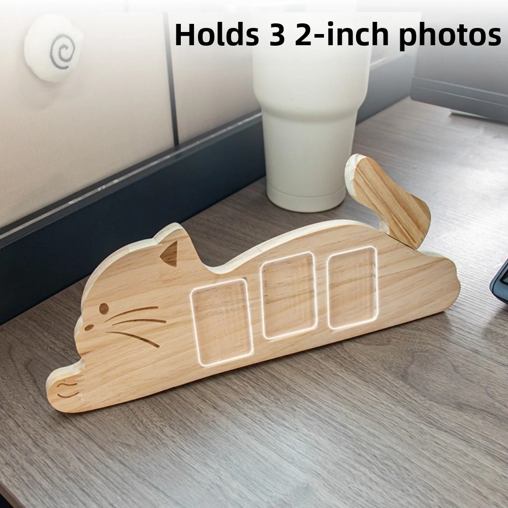 New Cat Shape Photo Frame 3/4 Grids Wooden Pet Photo Album Rotatable Tail Frame Detachable Picture Frame Home Decor