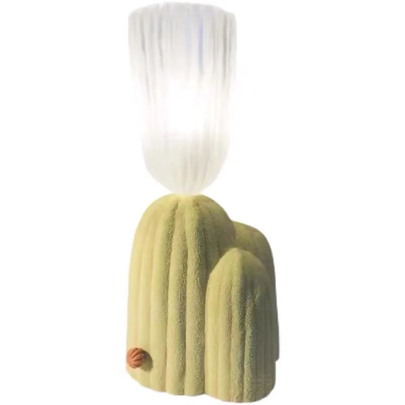 Home Decor Cactus Table Lamp Art Portable Cute 3D Night Light Bedside Resin Glass Table Lamp