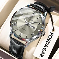 Reloj de pulsera POEDAGAR de lujo para hombre, Reloj de cuarzo de cuero con fecha y semana, relojes luminosos impermeables a la moda para hombre