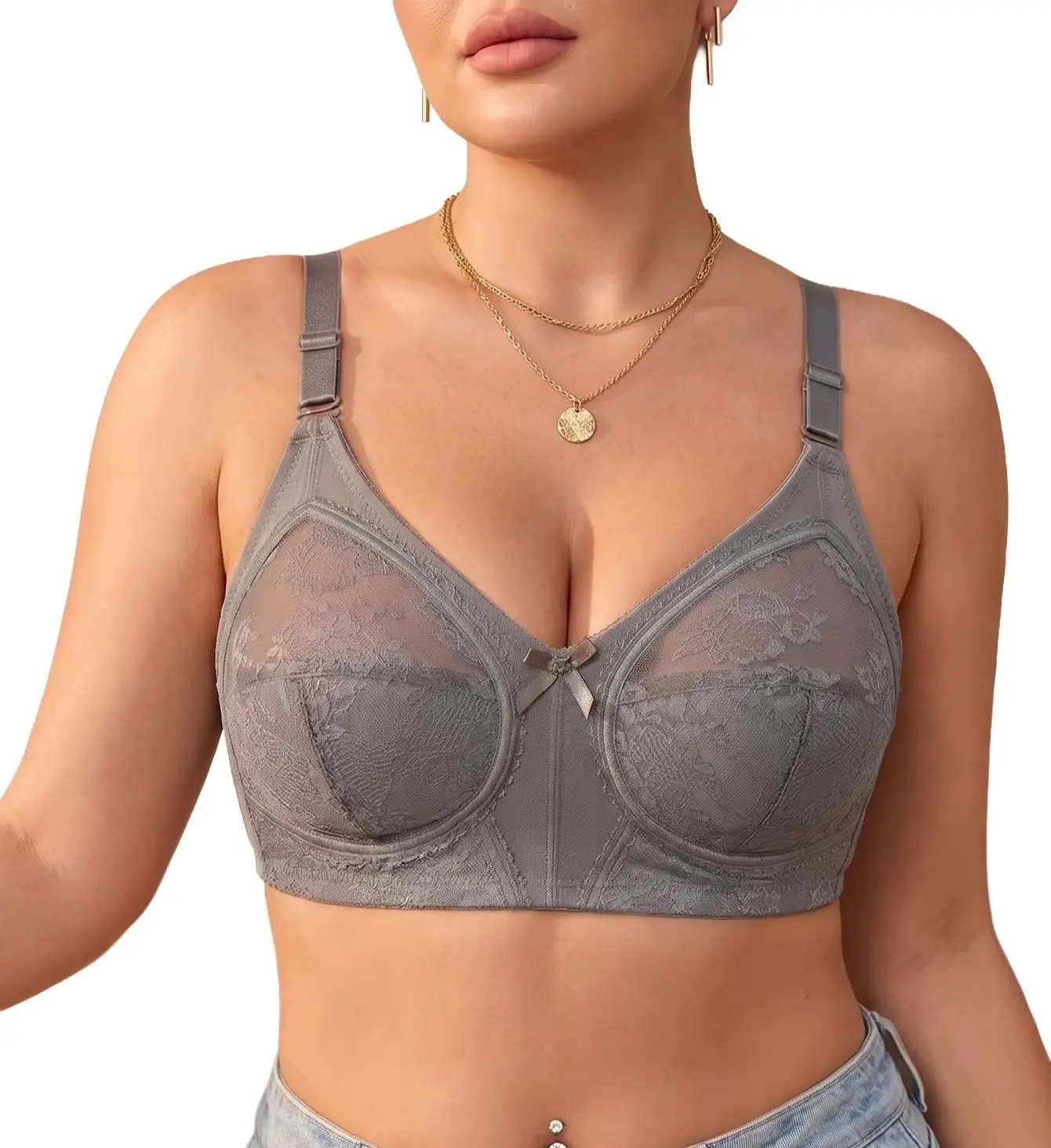 Plus Size Lace Women Bra Wireless Unlined Breast Gathering Bralette Wide Straps Comfort Thin Cup Lingerie Bra image 4