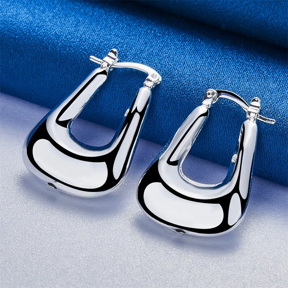 Charming 925 Sterling Silver 25mm Exquisite Glossy Geometric Earrings for Women, Wedding Fashion Gift Jewelry