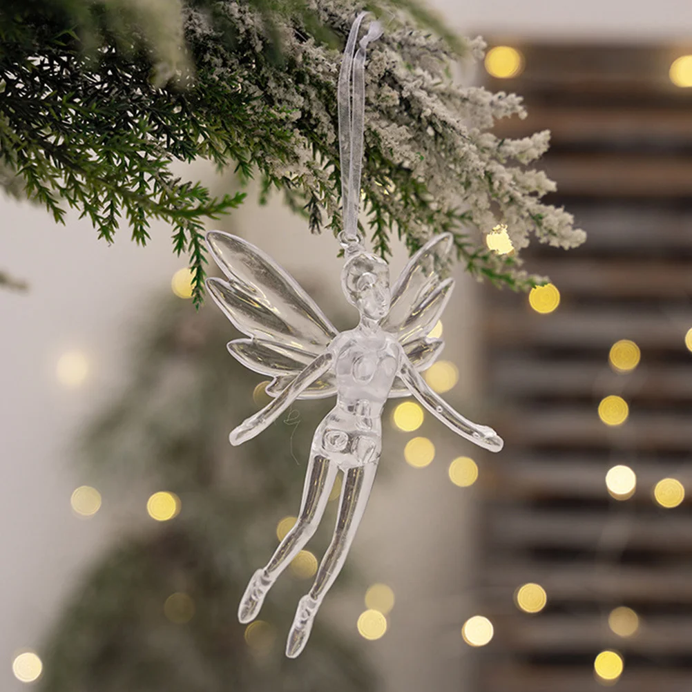 

4Pcs Acrylic Christmas Tree Decorations Clear Ballet Cupid Angel Ornaments Holiday Hanging Memorial Keepsake