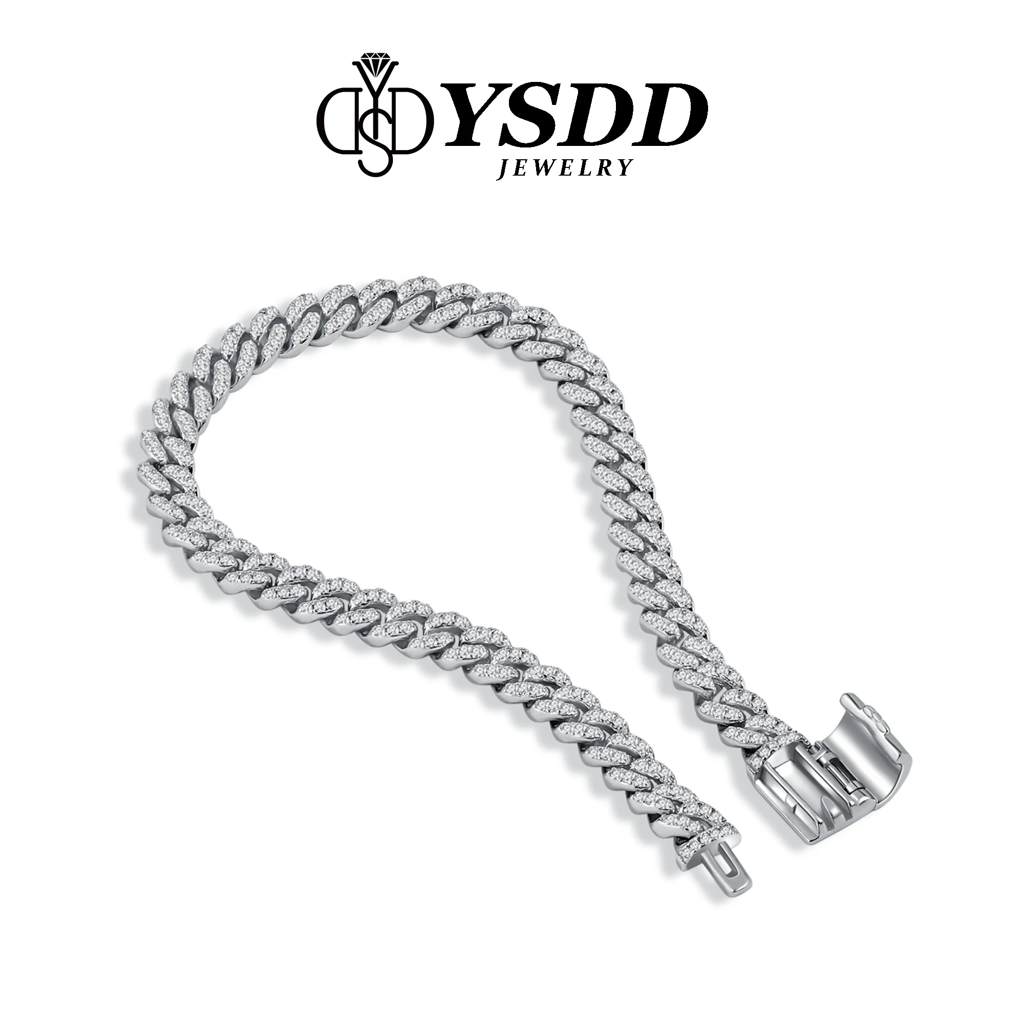 #355 YSDD Hip Hop Trendy Moissanite Cuban Chain Bracelet for Women 925 Sterling Silver Cuban Chain for Party, Party, Wedding