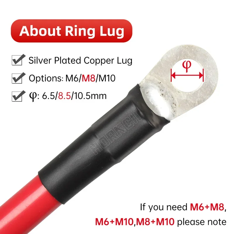 Battery Inverter Cable 8 6 4 2 AWG Stranded Copper Wire Connector with Solder Ground Jumper Cable for Car RV Boat Starter Solar