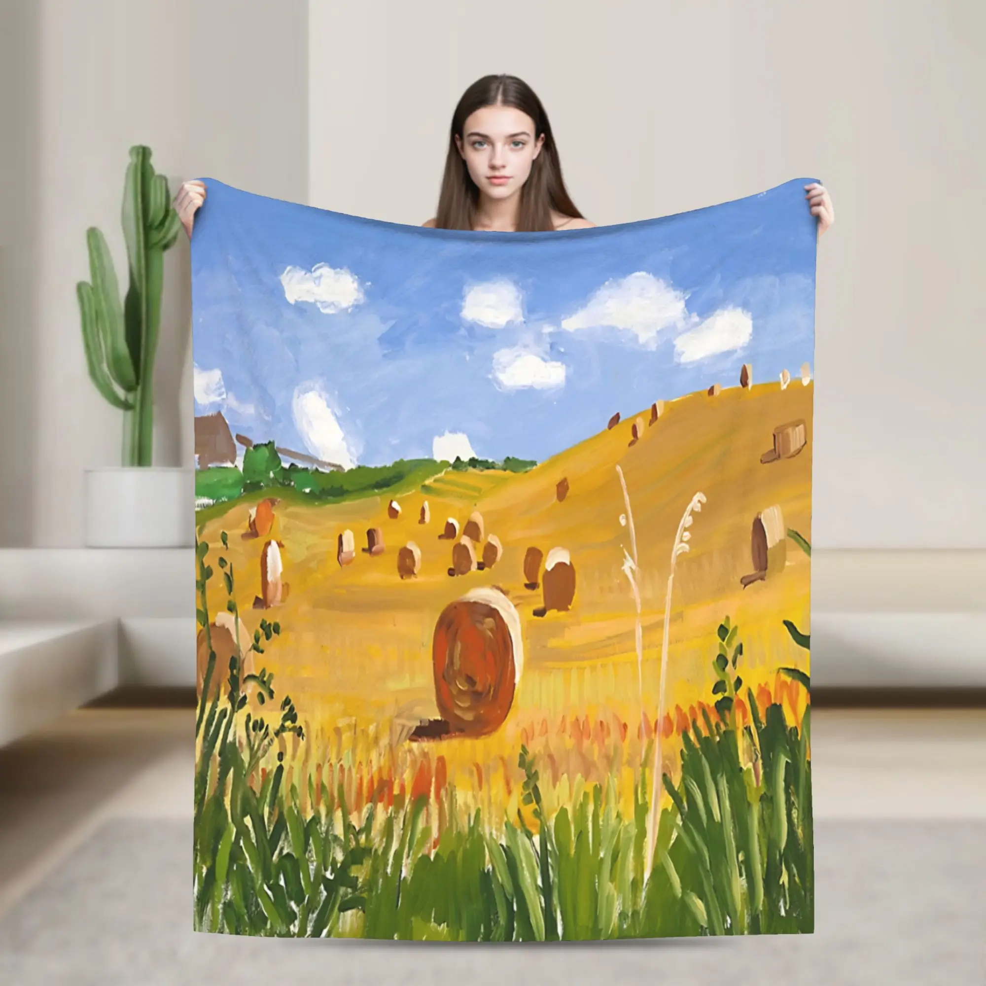 David Hockney First Hay Field Painting Blanket Warm Plush Throw Blanket For Girls Boys Couch Bed Flannel Bedspread Bed Cover