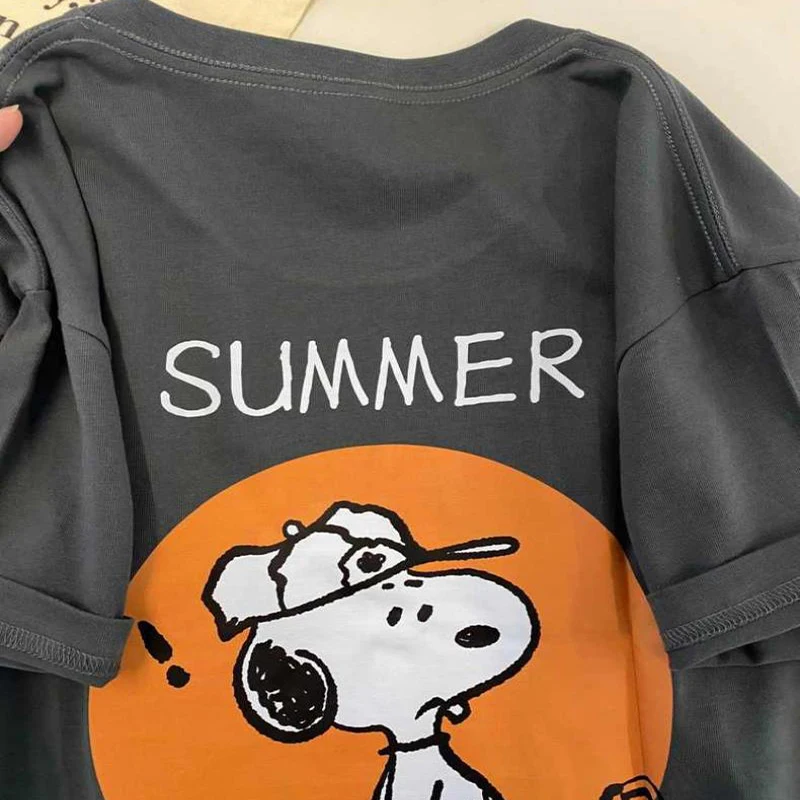 New Kawaii Snoopy manica corta grigio scuro Versatile t-shirt Cartoon Lovable Fashion Summer Top Girl regalo di compleanno per la fidanzata