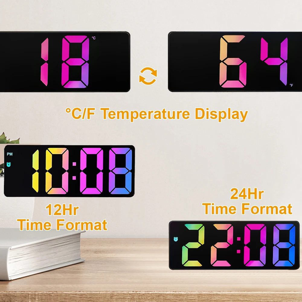 Electronic Student Digital Clock Voice Control LED Alarm Clock Table Desk Clock Temperature Dual Snooze 12/24 Hours