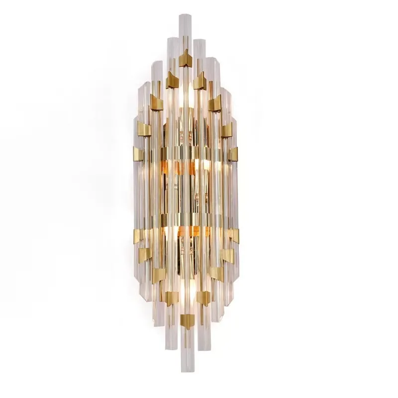 Bedroom bedside corridor luxury iron crystal cylindrical wall lamp, living room accessories elegant bracket design