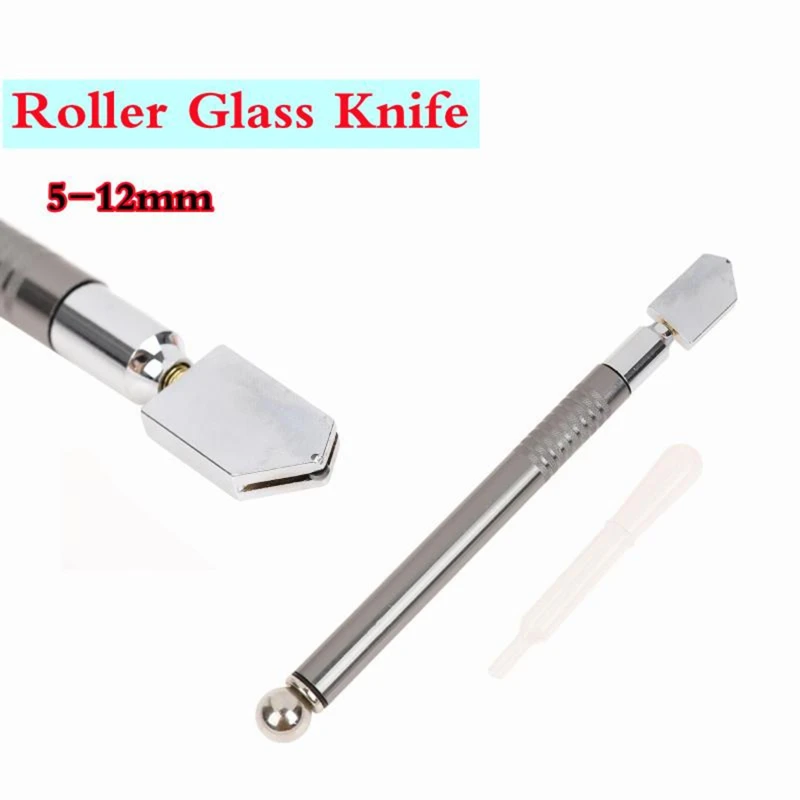 1pc Professional Oil Feed Glass Cutter Diamond Antislip Metal Handle Cutting Tools 5-12mm Diamond Glass Sharp Knife