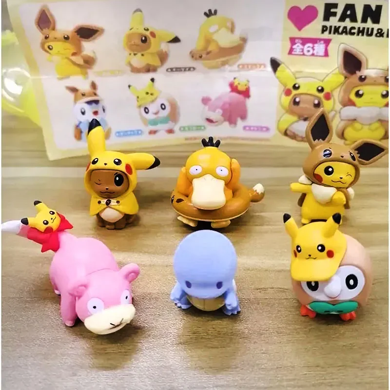 Anime Pokemon Figures Collection Pikachu Eevee Rowlet Piplup Slowpoke Psyduck Doll Toy Model Ornaments