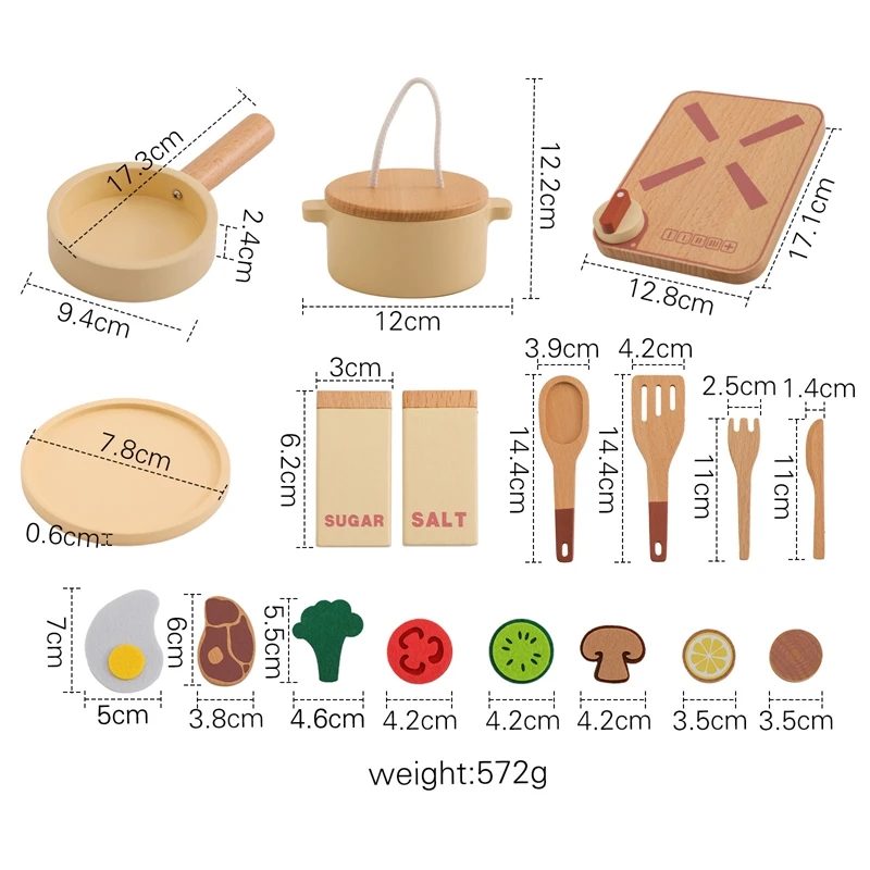 1Set Montessori Wooden Toy Kitchen Pretend Play House Toy BPA Free Simulation Cooking Utensils Tool ​Kids Early Education Gift