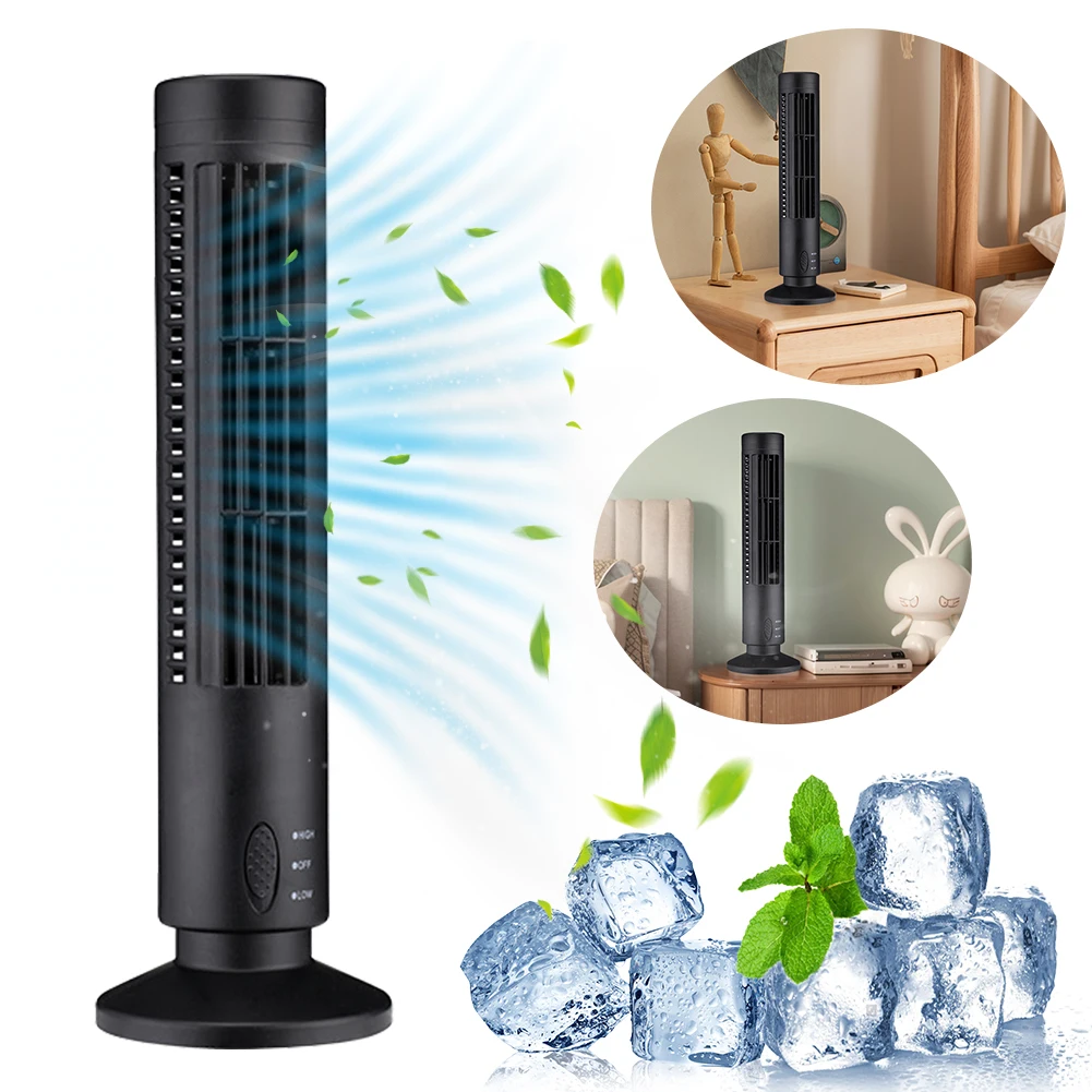 LED Tower Fan Mini Vertical Conditioner 2 Gear Speed USB Bladeless Fan Portable Electric Floor Fan for Living Room Bedroom