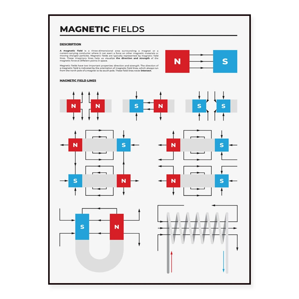 Magnetfeldbedruckte Lernnotizen für Schüler der Physikfachgruppe im Gymnasium, wissenschaftliches Poster zur Klassenzimmerdekoration, Lehrreiche Kunst