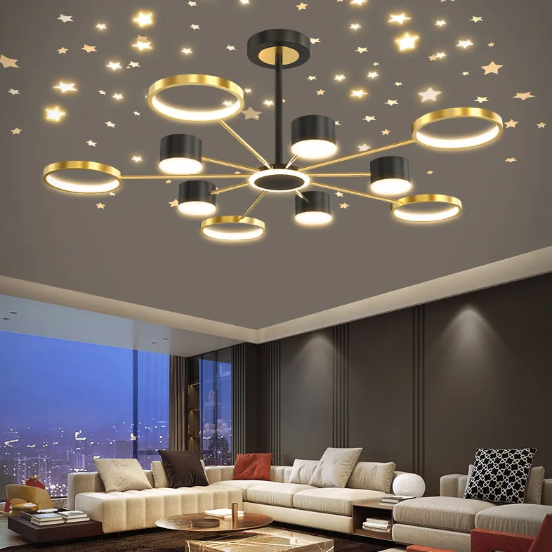 

New Multifunctional Living Room Chandelier Simple Modern Home Bedroom Exhibition Hall Light Luxury Nordic Star Ceiling Lamps