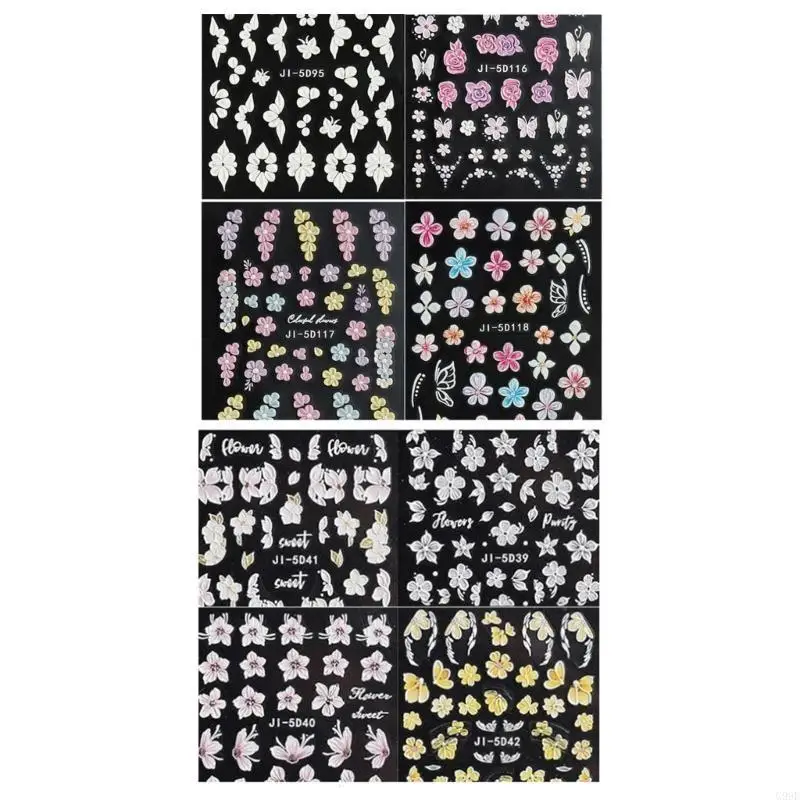 

G99E 4 Sheets Sweet Sticker Flowers Nails Art Sticker Decals for Woman
