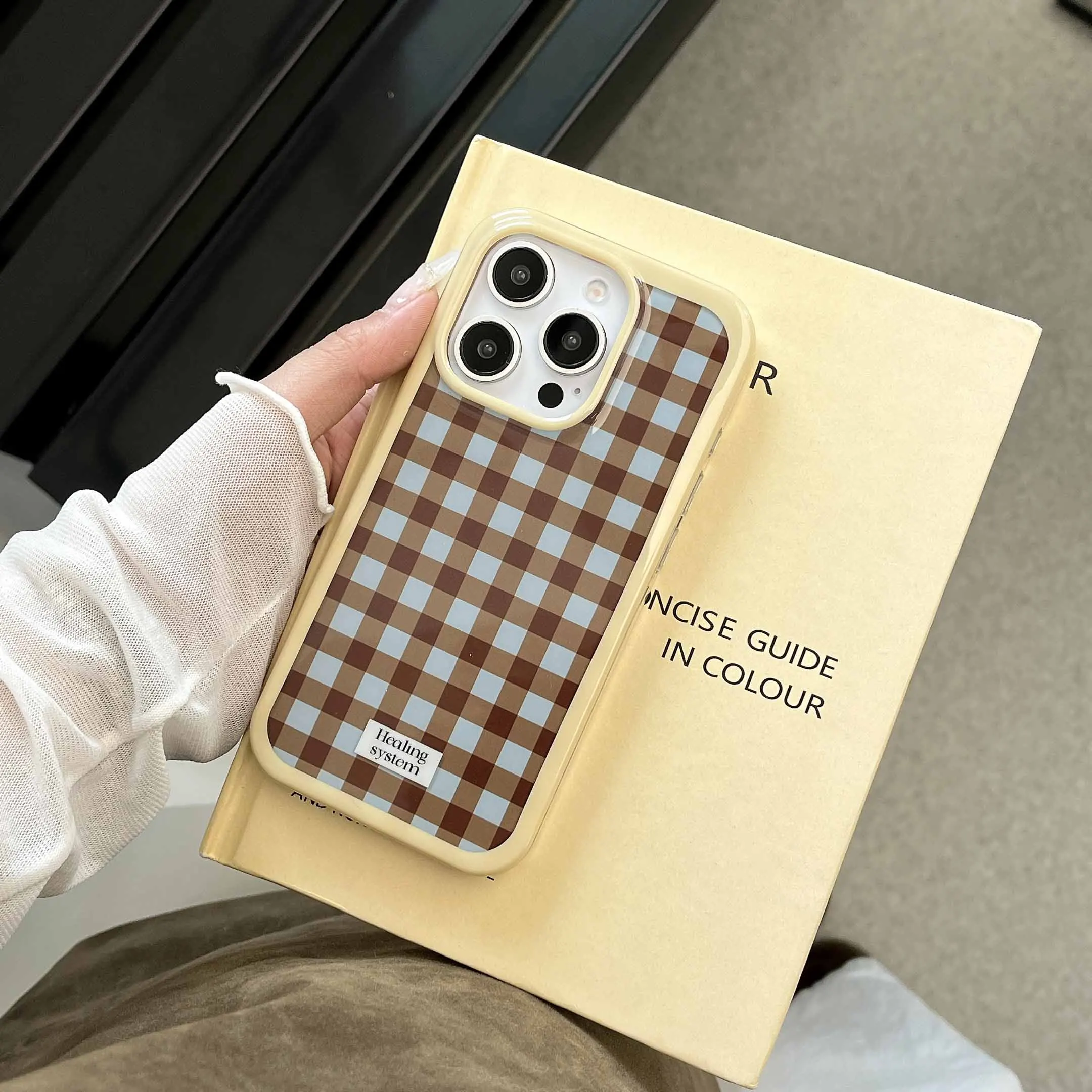 Blue Brown Check Ins Phone Case For Iphone 16Pro 15ProMax 14 16 13 15 Pro Max 14ProMax 15Pro 13ProMax Autume Fundas Protector