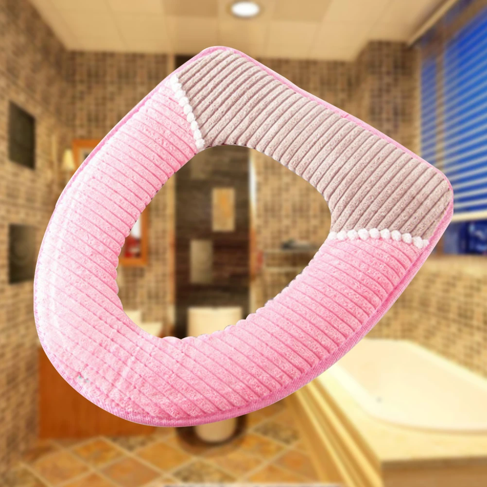 

Soft Corduroy Stripe Toilet Seat Warmer Cover Comfortable Thickened Cushion For Home Bathroom
