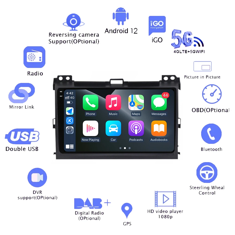 Android 14 Car Radio For Toyota Land Cruiser Prado 120 Lexus GX470 Multimedia Player GPS Navigation CarPlay Autoradio IPS Screen