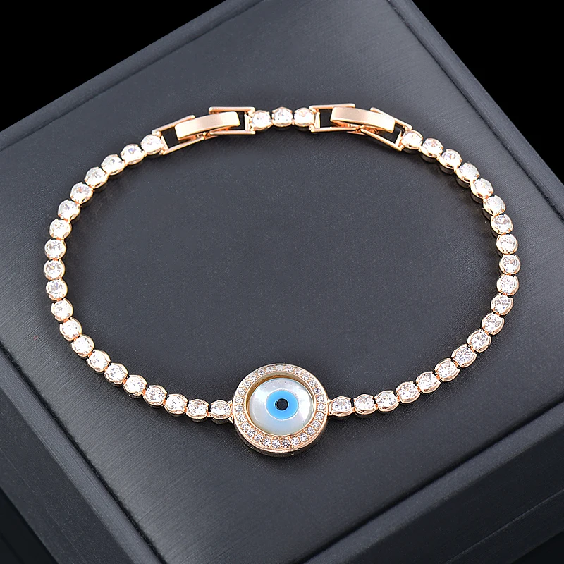 SINLEERY Fashion Blue Evil Eye Bangles For Women Gold Silver Color Crystal Bracelets Gifts Party Jewelry Accessories SL553