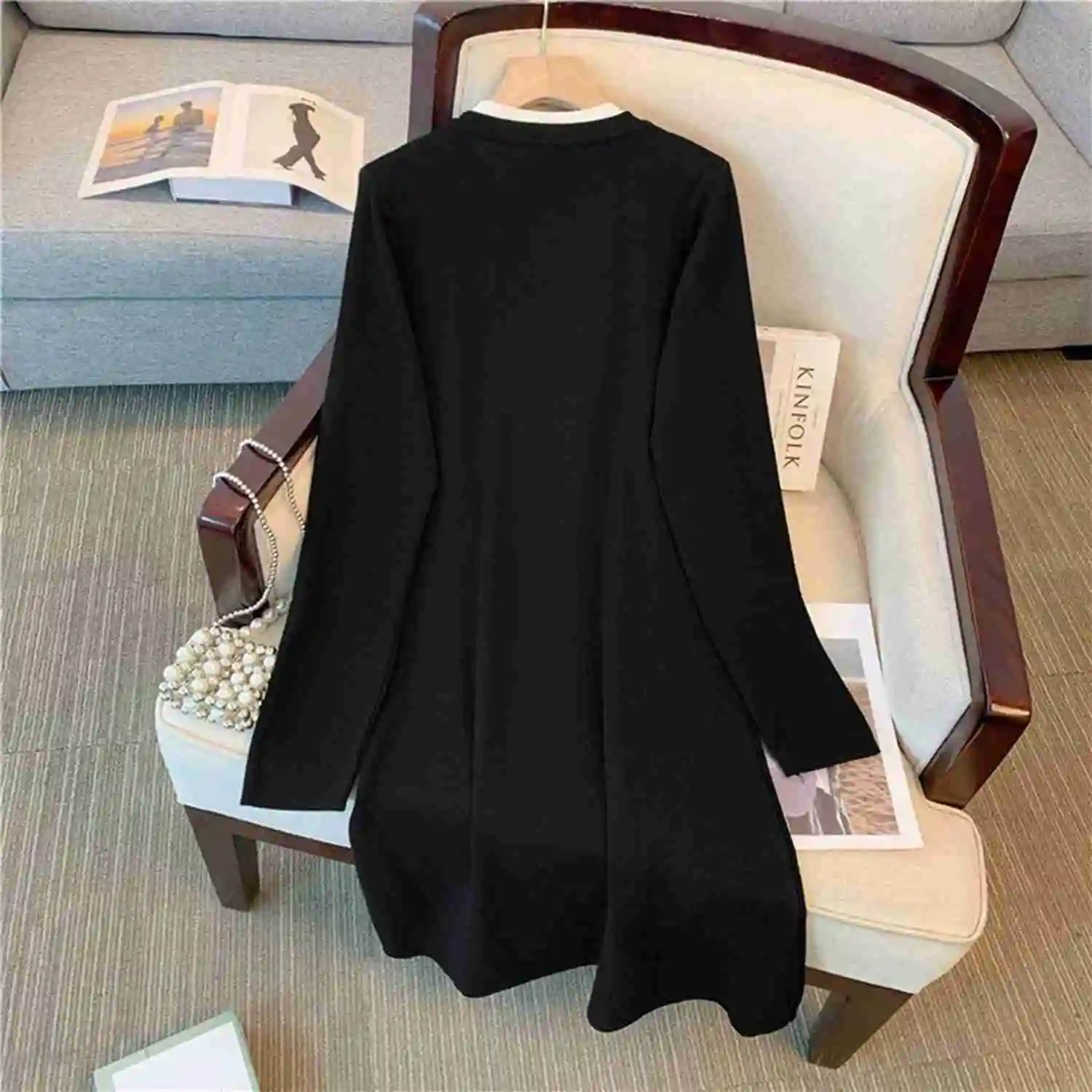 Plus Size 5XL 150kg Autumn Winter Elegant Party Dresses Woman Casual Black Dresses Long Sleeve V Neck Evening dresses