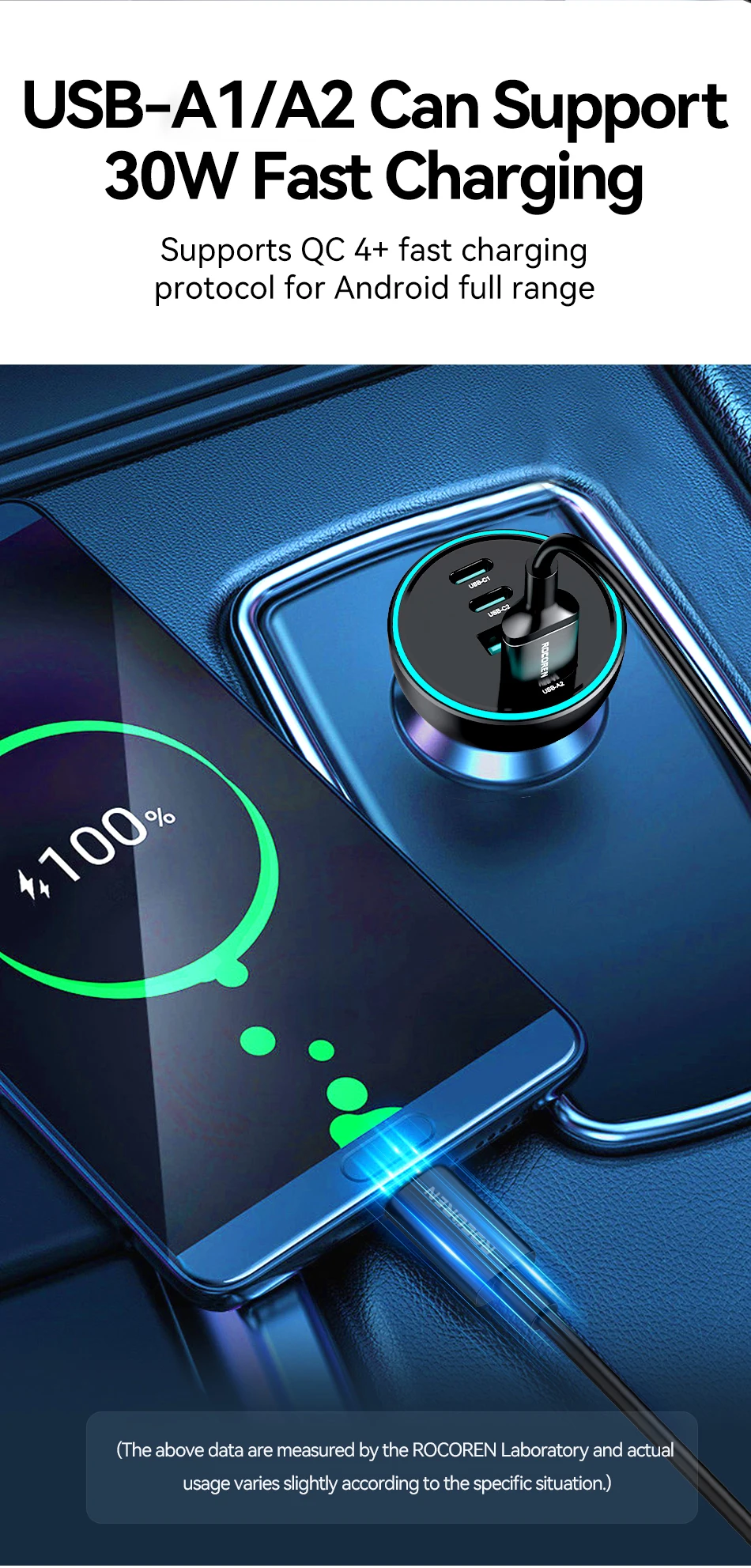 Rocoren 4-in-1 USB-C-Autoladegerät, 70 W, schnelles Aufladen, USB-Typ-C-Autoladegerät, PD QC4.0, Autoladegerät-Adapter für iPhone, Xiaomi, Samsung – Detail 7