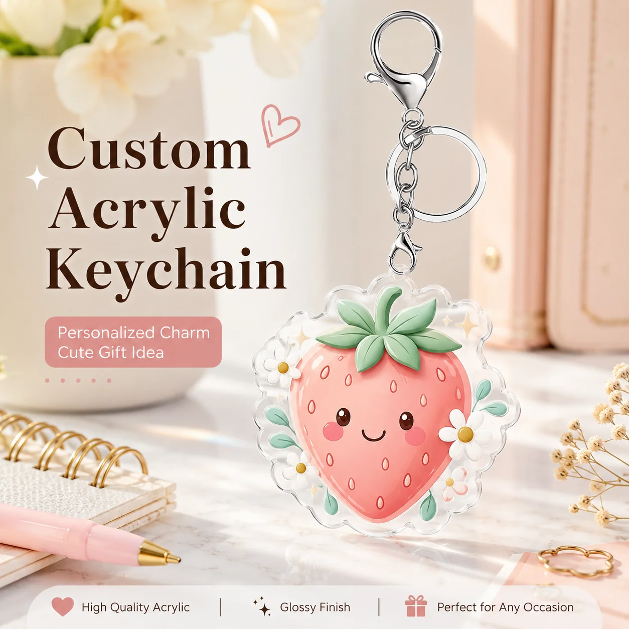 Custom Acrylic Keychain Pendant Personalized Image Name Charm Key Ring Cute Gift For Backpack Purse Lovers Friends Pet Accessory