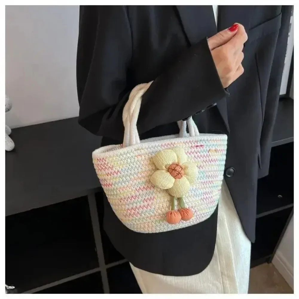

Handmade Lovely Flower Mini Handbag Shoulder Bag Large-Capacity Straw Tote Beach Bag Suitable Vacation Shopping Commuting Use