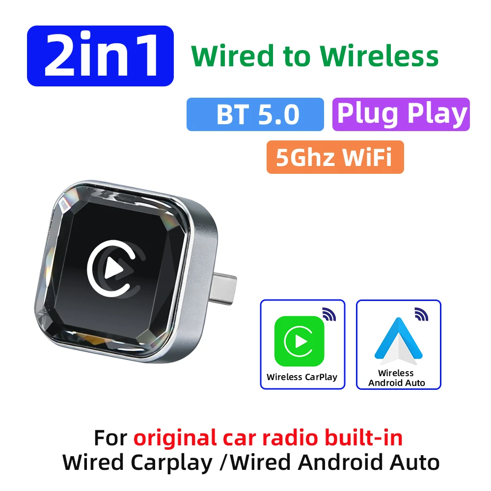 2026 2IN1 Draadloze CarPlay Android Auto USB/Type-C Adapter Dongle Smart Box Plug Play Voor VW Toyota Nissan Honda Ford Benz KIA