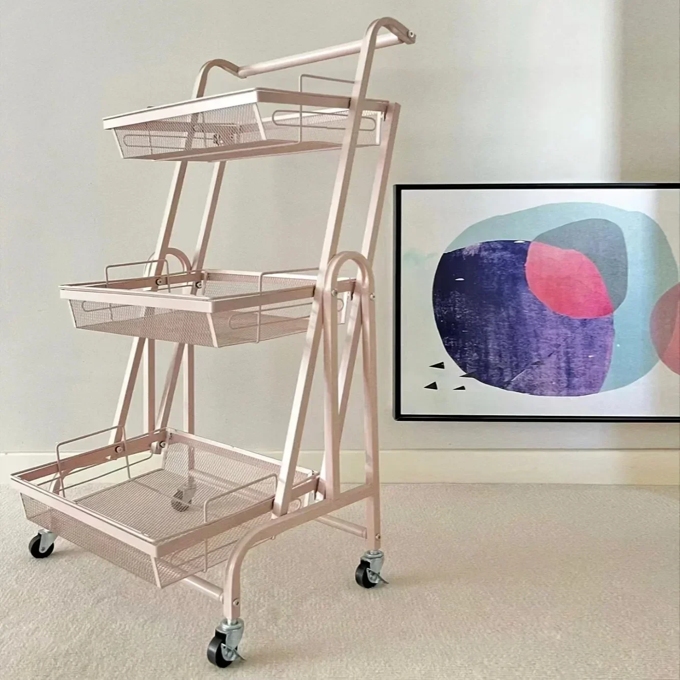 Folding Storage Cart Vegetable Placement Mobile Kitchen Shelf Cart Living Room Floor Multi Snacks Folding Storage Racks