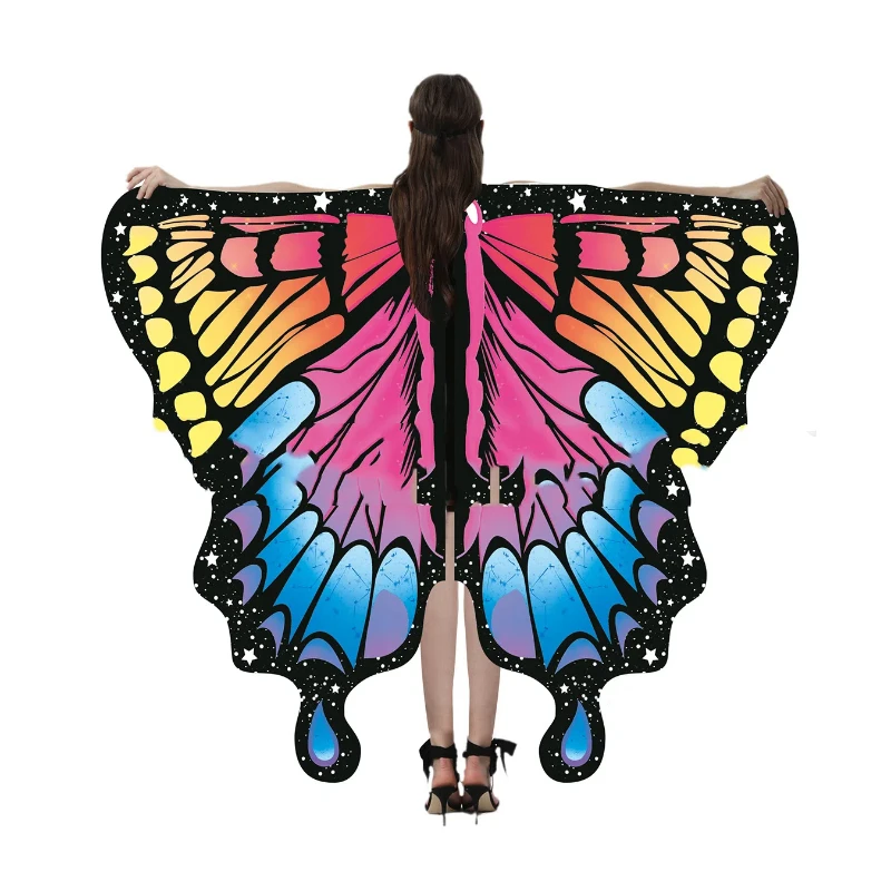 Butterfly Wings Shawl Colorful for Adult Girl Halloween Fairy Cape For Festival Party Dress Up Cloak Carnival Costume Accessory