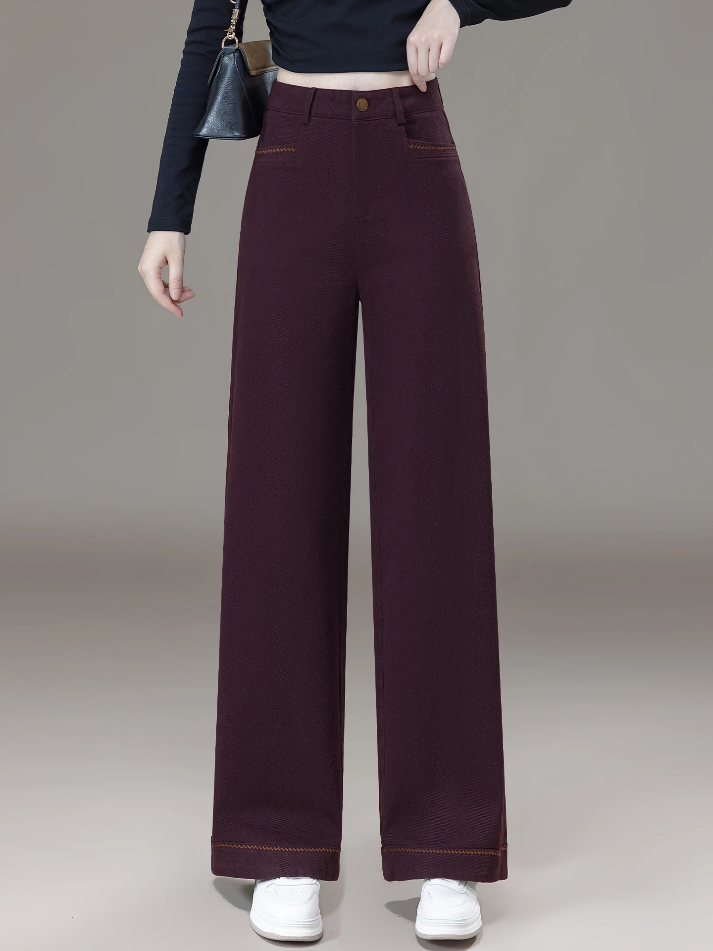 

High Waist Straight Leg Cotton Jeans Women's Spring Autumn New Small Size Slimming Casual Narrow Version Wide Leg Pants