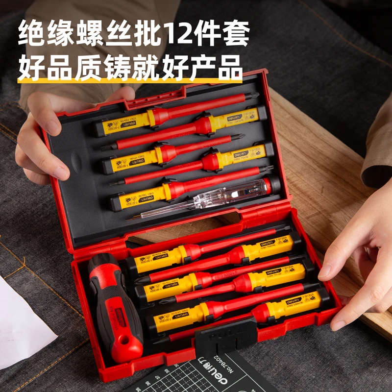 deli isolados chave de fenda household circuit tool kit corrente isolada eletricista cross plate edge tool 01